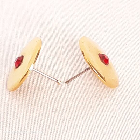 Crystal Winds Stud Earrings Gold Tone Metal Red Austrian Crystals Pierced - Picture 7 of 10